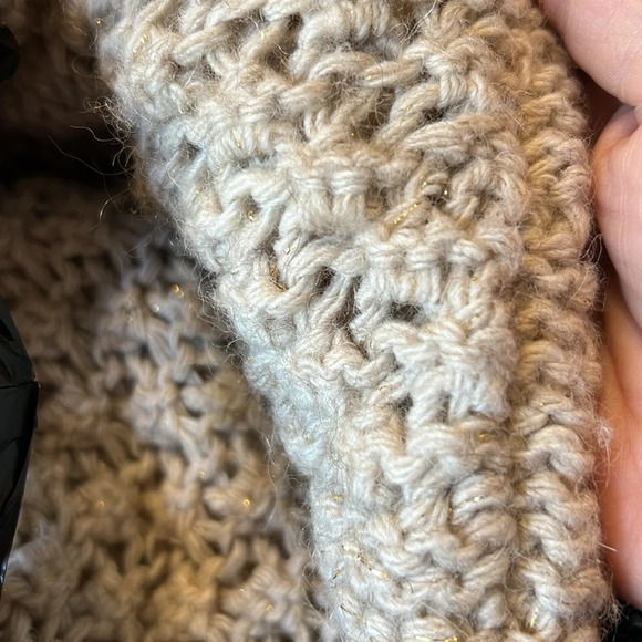 Berretti Cable Knit Chuncky Sweater Tan Cream Metallic Wool Alpaca Layered Gold - Picture 8 of 8